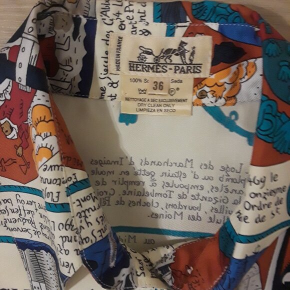 Hermes logo Mont Sainct Michel silk blouse--EXTREMELY RARE - Picture 3 of 7